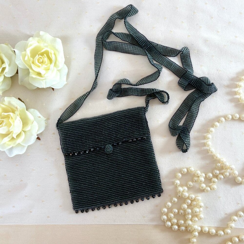 Black Beaded Cross Body or Shoulder Evening Purse
